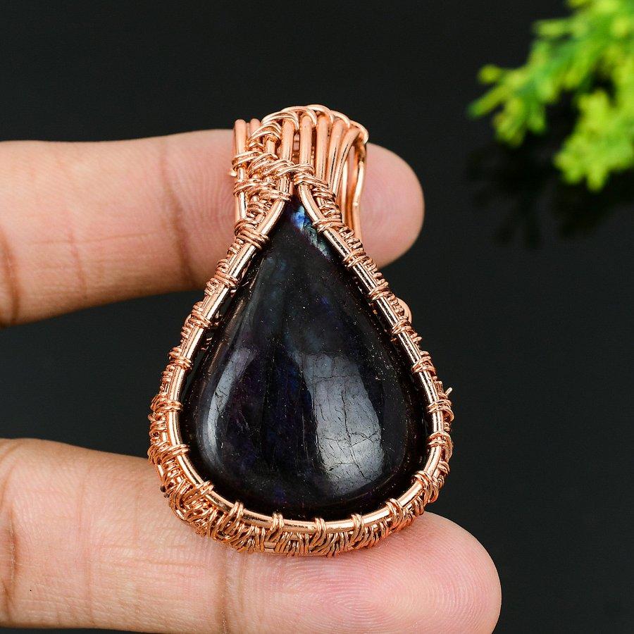 Purple Labradorite Handmade Copper Wire Wrap Jewelry Pendant 1.97 M6B22