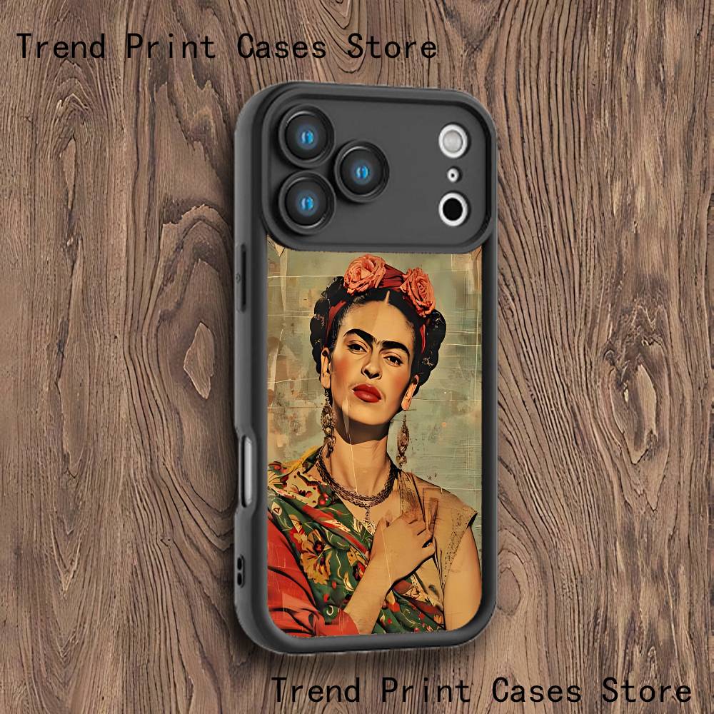 F-FridaS-S Fashion K-Kahlo Phone Case For iPhone 17,16,15,14,13,12,11,Pro,Max,Plus,X,XS,SE4,E,Mini Black Thickened border Case