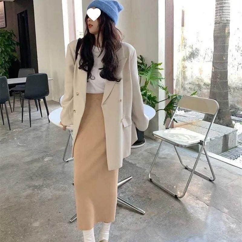 80cm High Waist Korean Style Knit Midi Skirt: Autumn/Winter Slimming Bodycon Design Without Slit
