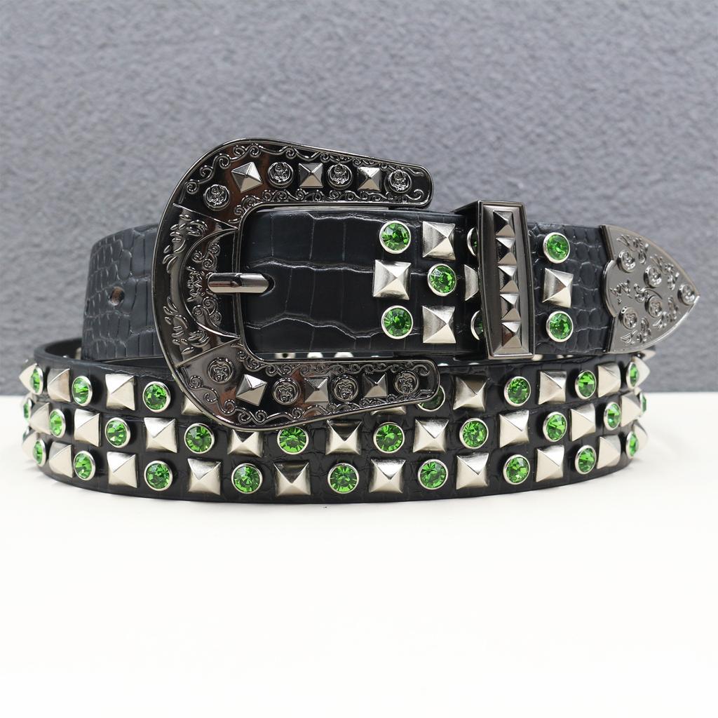 Heavy Industry Western Rhinestone Rivet Belt New Belt Punk European and American Fashionable Versatile Square Rivet