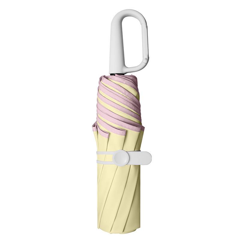 8-Rib Manual Buckle Safety Umbrella with Pink Edges, UV Protection, 3-Fold, for Female Students