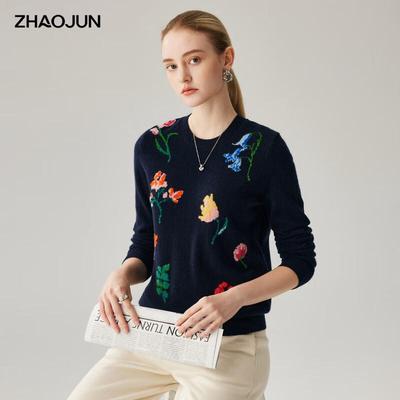 Dámský kašmírový svetr Zhaojun 2025 A/W, 100% kašmír, s kulatým výstřihem