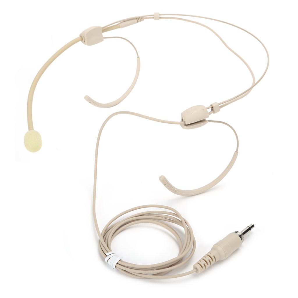 Beige 3.5mm Jack Male Screw Lock Binaural Hanging Microphone for Bodypack Transmitter