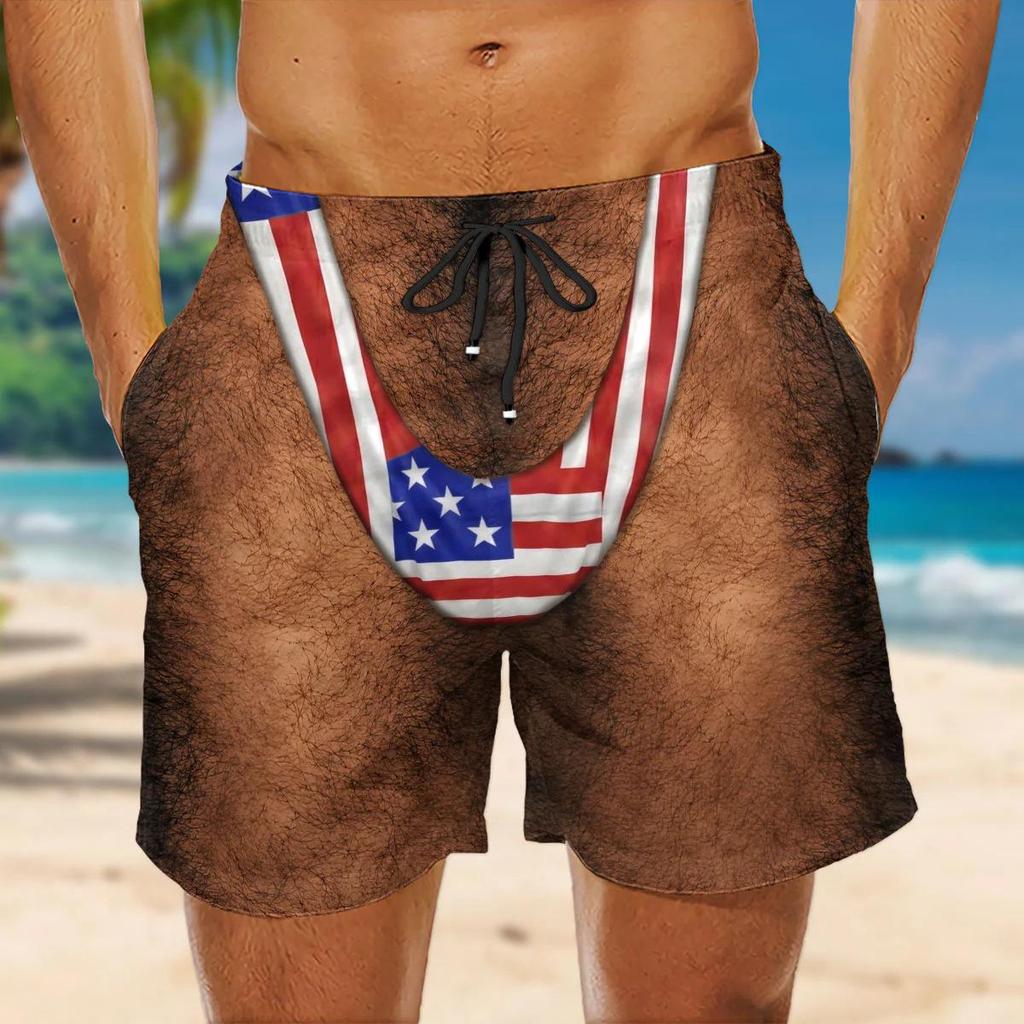 Men's American Flag Quick-Dry Summer & Fall Beach Swim Trunks - Casual Plus Size Shorts