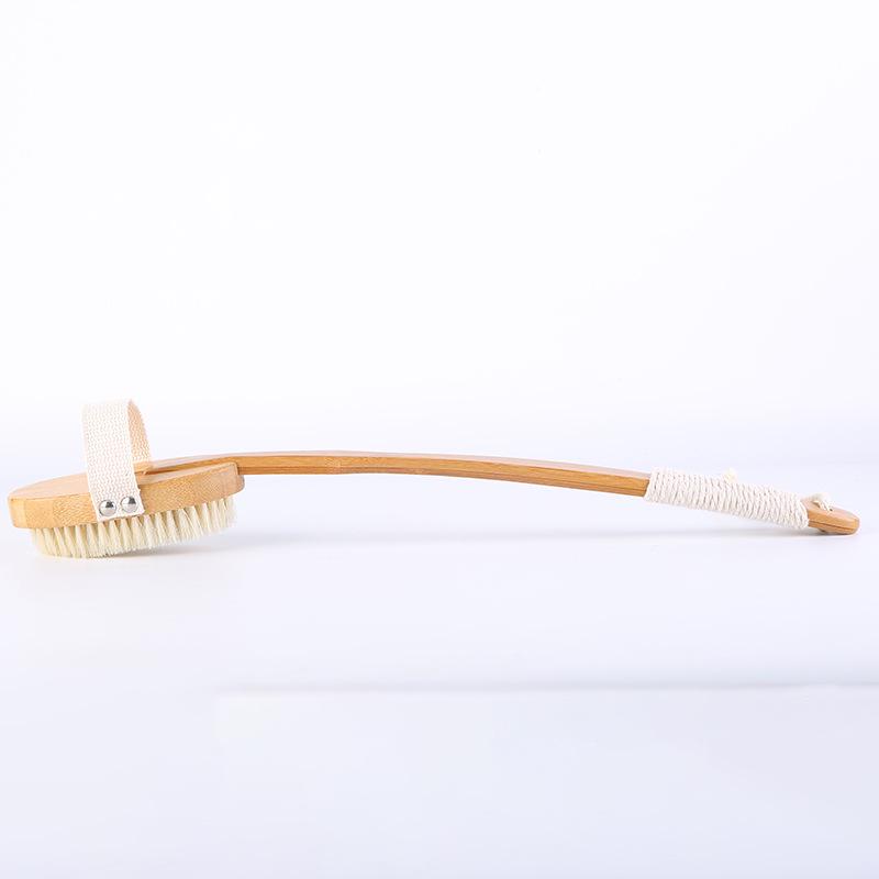 Premium Bamboo Long-Handled Curved Boar Bristle Bath Brush & Detachable Back Scrubber