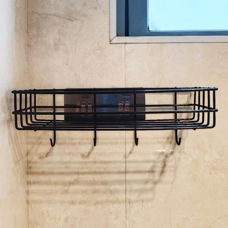 

1 шт. стеллаж для хранения с крючками для кухни, ванной комнаты, спальни, офиса, полка из кованого железа для ванной комнаты, подвесная полка без перфорации чёрный