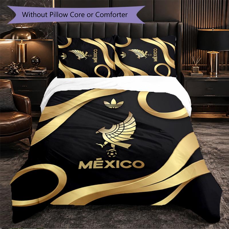 Mexico Footbal Pattern 3 Pieces Bedding Set Soft Microfiber Duvet Cover with Pillow Cases for Bedroom