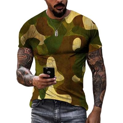 Pouštní džungle kamuflážní potisk Pánské tričko Army Fan Outdoor taktické Quick Dry Krátký rukáv Pohodlný Top s kulatým výstřihem 6XL