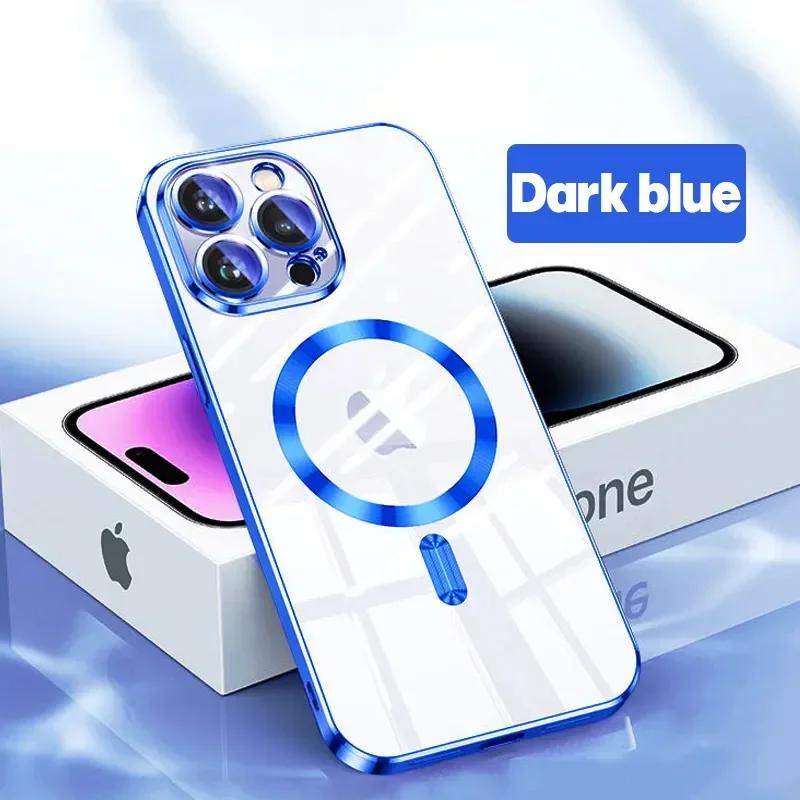 

Роскошный чехол для телефона Magsafe с беспроводной зарядкой для iPhone 15 14 13 12 11 Pro Max Plus, прозрачный магнитный гальванический чехол-бампер For iphone15