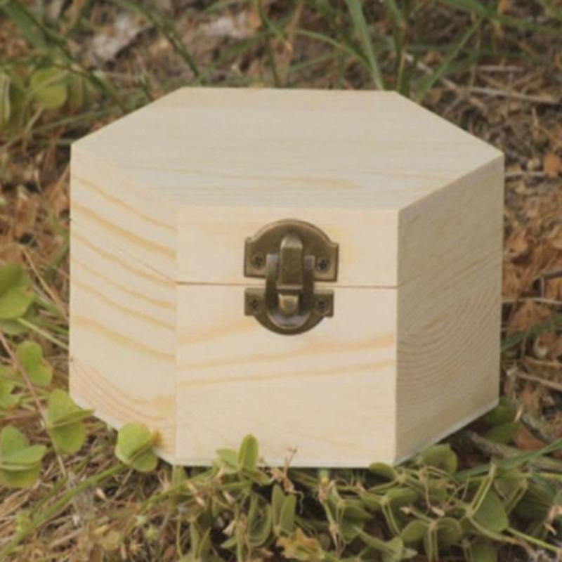 Cutie de depozitare din lemn în formă hexagonală pentru bijuterii Cutie cadou de nuntă Afișare bijuterii