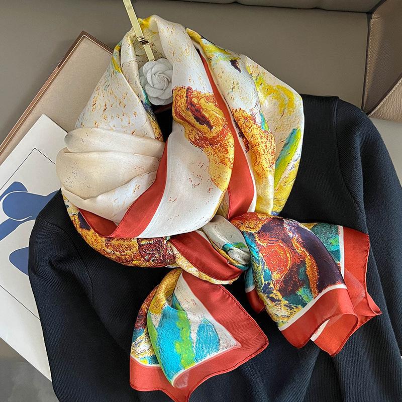 Oil Painting Fashion Scarf, Women's Dual-use, Autumn and Winter Warm and Cold Scarf, Scarf Scarf, Windproof Shawl