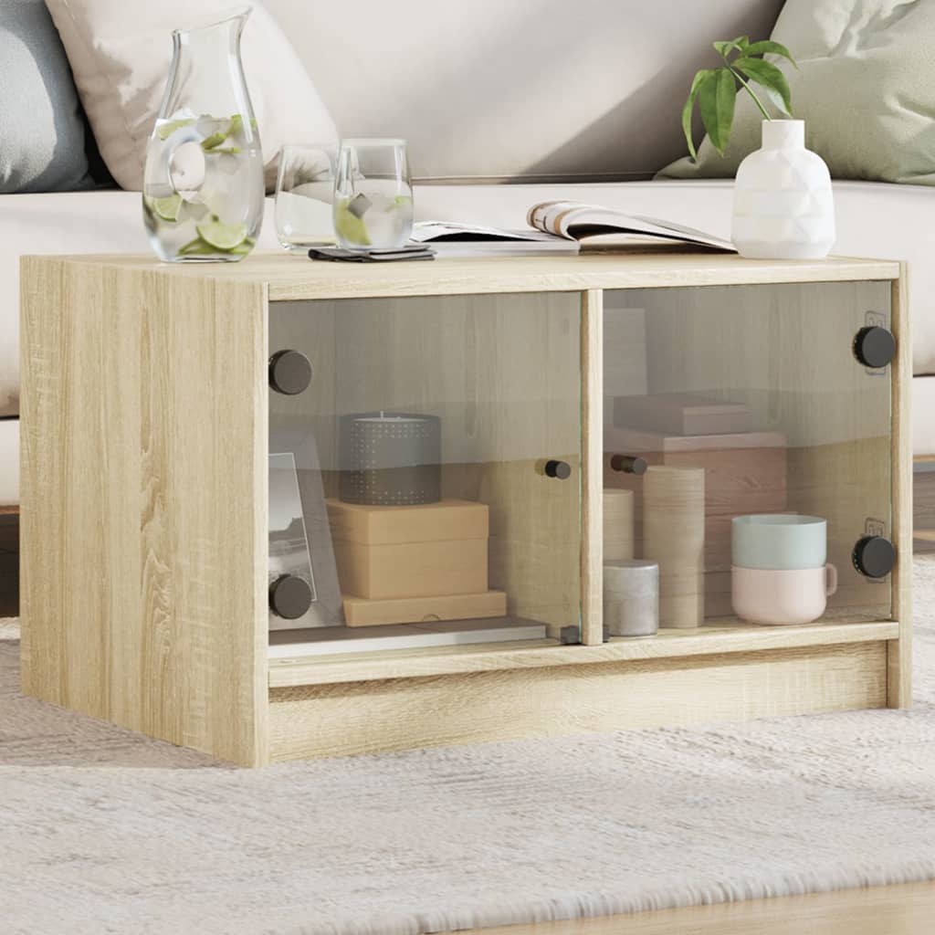  Coffee Table with Glass Doors, Sonoma Oak, 68x50x42 Cm