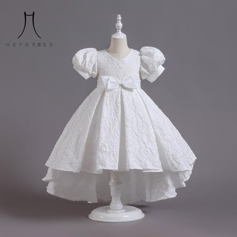 Girls Princess Dress Red Puff Sleeve Tail Dress Host Piano Performance Dress Show Dress Children