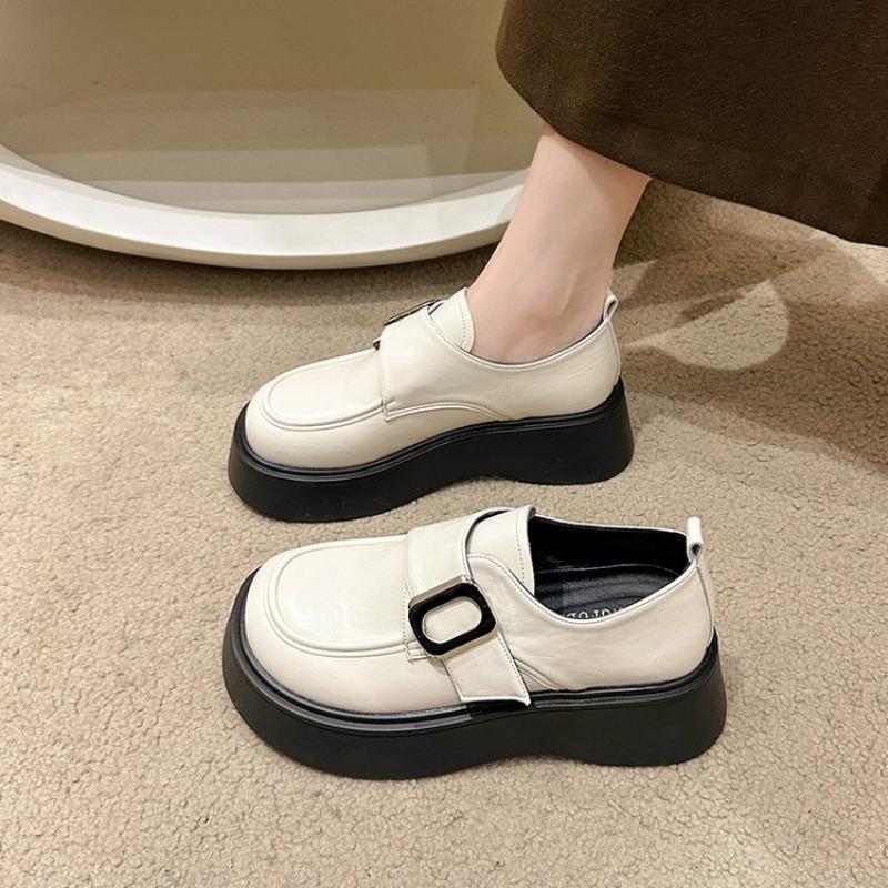 Fashion Fashionable Simple High-quality Hot-selling Thick Bottom Leather Shoes Spring New Style Versatile Low Heeled Shoes