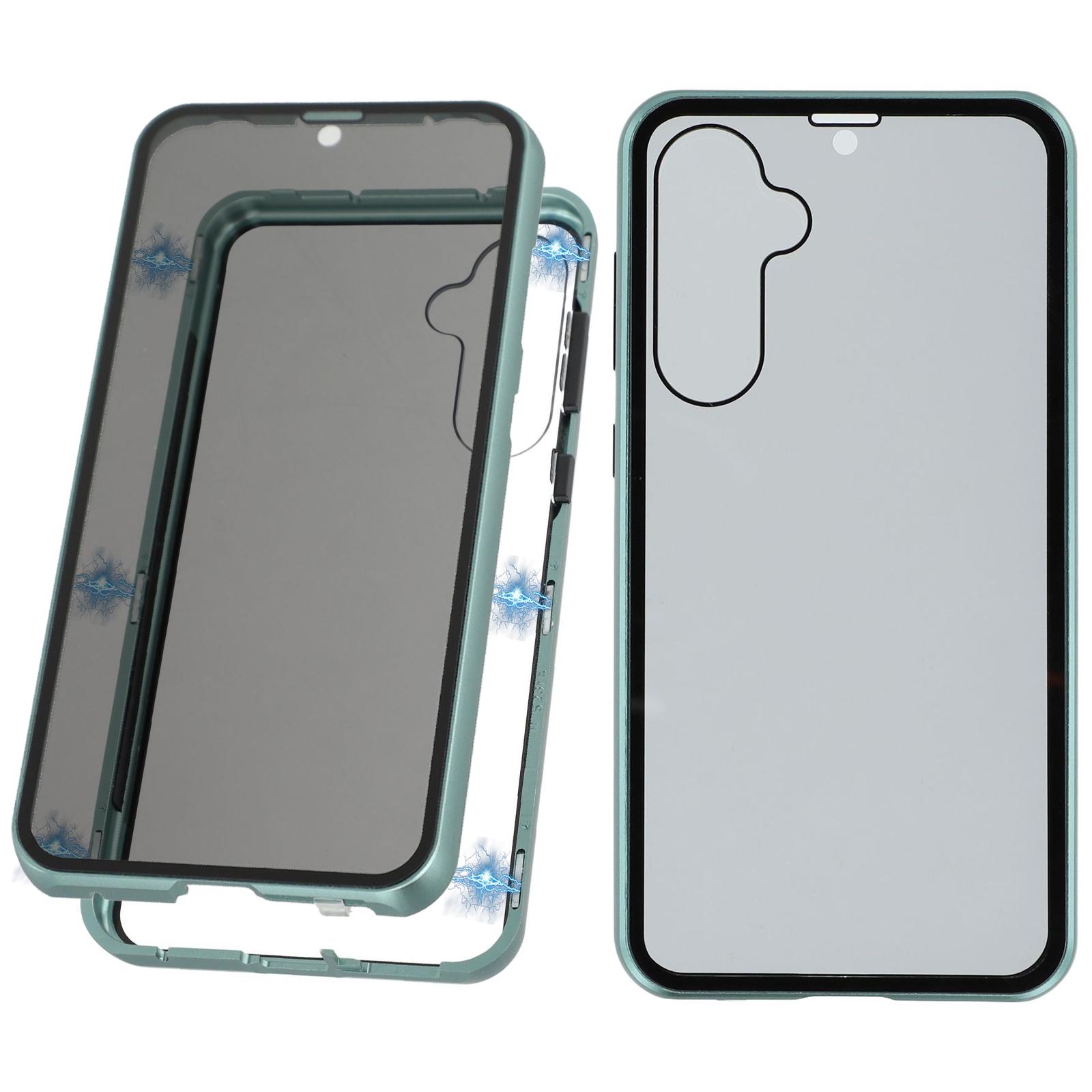 

For Samsung Galaxy S23 FE Case with Anti-Spy Screen Protector Tempered Glass Metal Phone Cover Magnetic Clasp Green