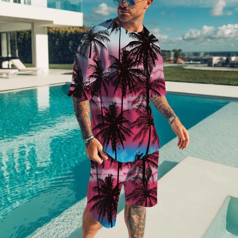 Hawaïaanse Herenset Casual T-shirt Strandbroek Pak Dagelijks Stijlvol Heren Top met Korte Mouwen Outdoor Vakantie Heren T-shirts Korte Tweedelige Set