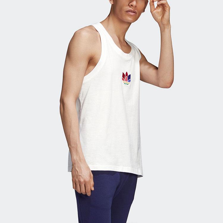 Adidas Originals Trefoil Colorful Embroidery Logo Vintage Sports Tank Top Men Tops White GE0855