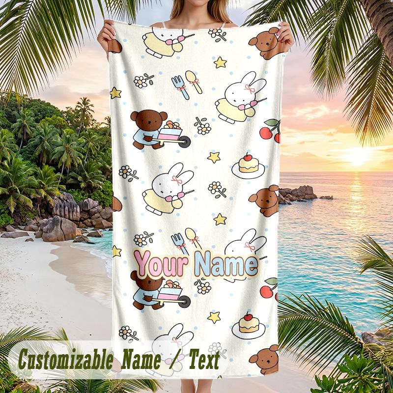 Miffy Beach Towel, Personalized Custom Text, Quick Dry Soft Large Towel For Swimming Pool Travel