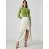 Autumn and Winter Slim Pullover Half High Neck Velvet Pleated Long Sleeve Top