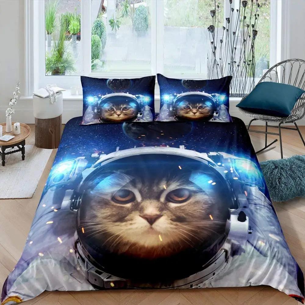 Astronaut Duvet Cover Set Queen Size, Outer Space Bedding Set 3pcs for Kids Girls Adults,Comforter Cover Soft with 2 Pillowcases