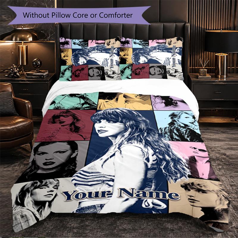 Set Biancheria da Letto Personalizzato con Nome Testo Taylor Swift, 1 Copripiumino & 2 Federe Regalo Personalizzato per Camera da Letto