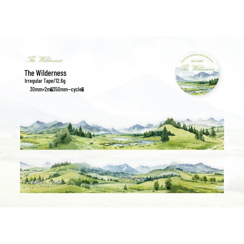 Momo PET Taśma o nieregularnym kształcie: Seria Wędrujące Góry i Morza - Sceniczne Naklejki DIY, 6 Unikalnych Wzorów