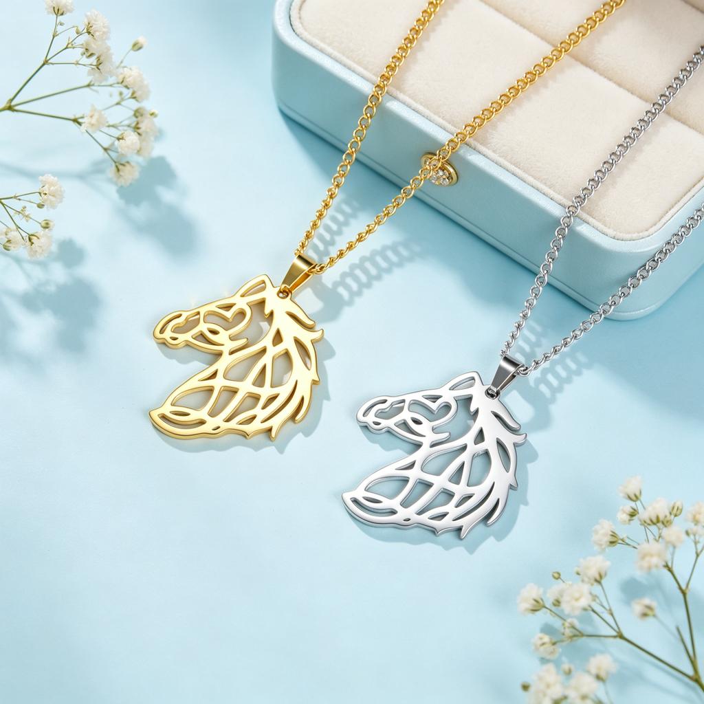 Retro Fashion Hollow Line Horsehead Necklace Stainless Steel Geometric Horsehead Animal Pendant Neck Chain Jewelry Gift