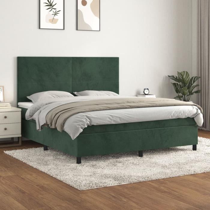 3142920 vidaXL Lit à sommier tapissier et matelas Vert foncé 180x200cm Velours
