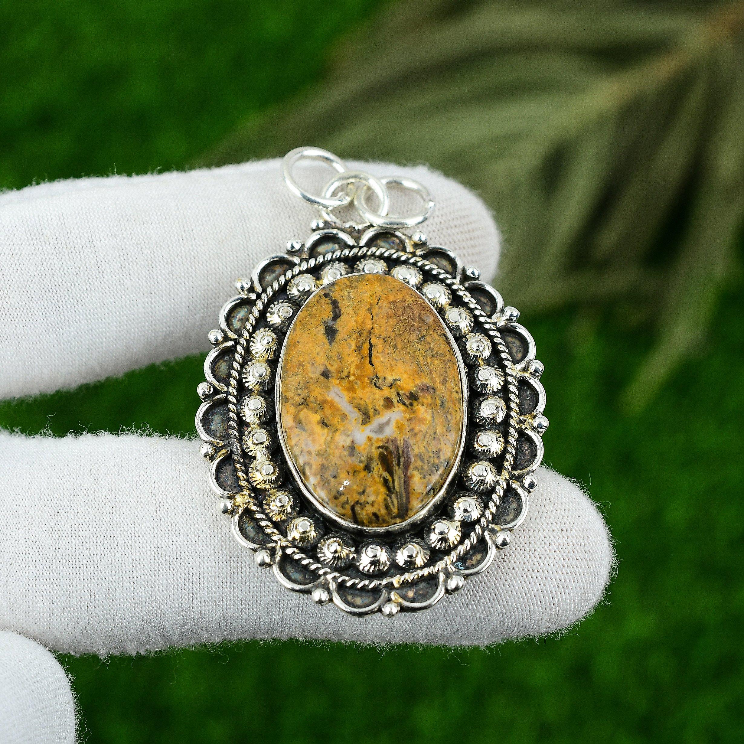 

Oval Seam Agate Gemstone Sterling Silver Anniversary Bezel New Pendant Jewelry