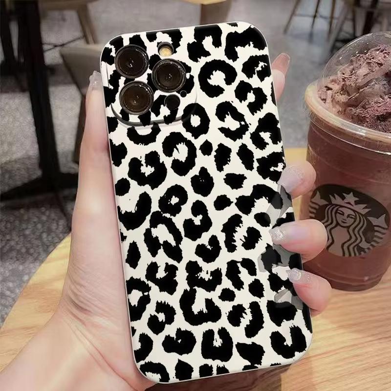 Black Leopard Print Trendy Phone Case For Samsung Galaxy S25 Ultra S26 S24 S23 FE S22 Plus S21 S20 A54 A55 A35 A15 Soft Cover