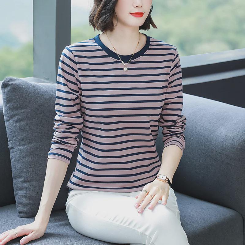 Women's Autumn Long-Sleeve Cotton T-Shirt – Large Size, Loose Fit, Fashionable Bottoming Shirt for Middle-Aged and Elderly