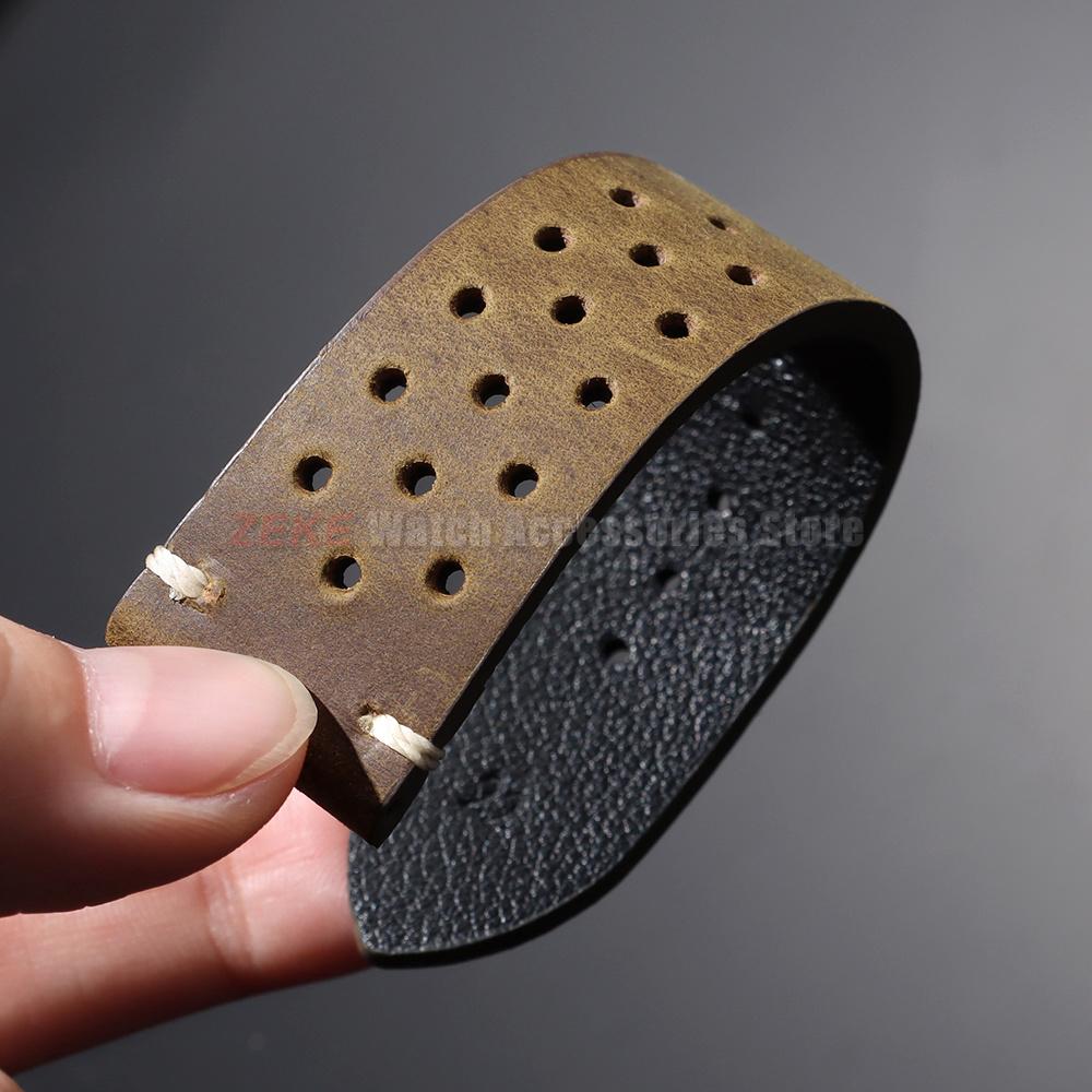 18mm 19mm 20mm 21mm 22mm 24mm Breathable Porous Watchbands Vintage Racing Leather Watch Strap for Seiko for Rolex Wristband Belt