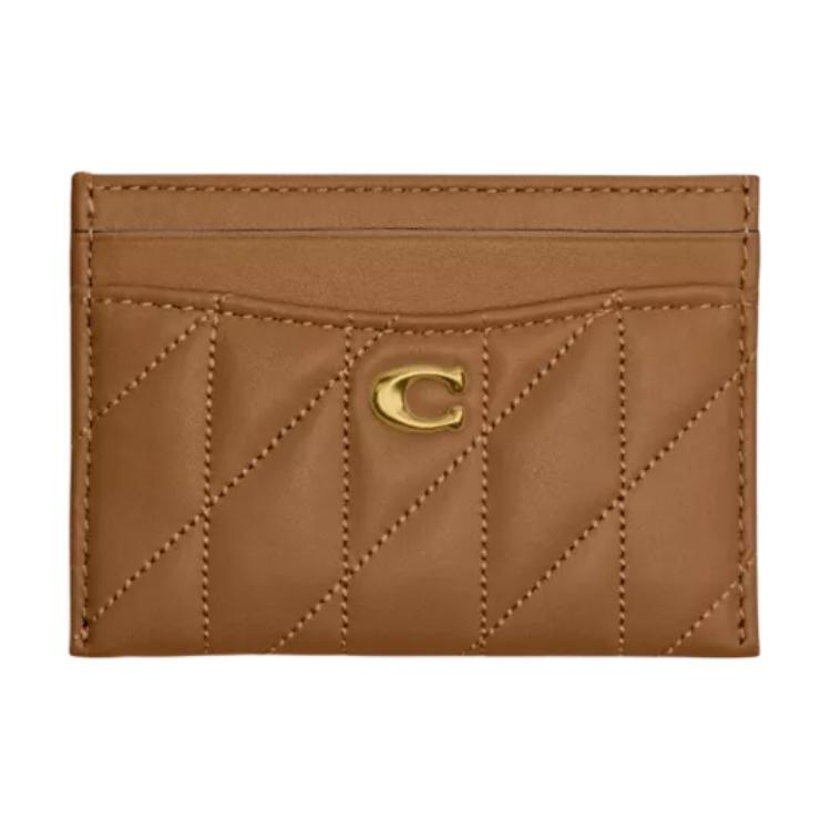 Coach Card Case 11 Gold Logo Striped Stitch Napa Leather Women Card Case Brown CM434-B4T7J Brown