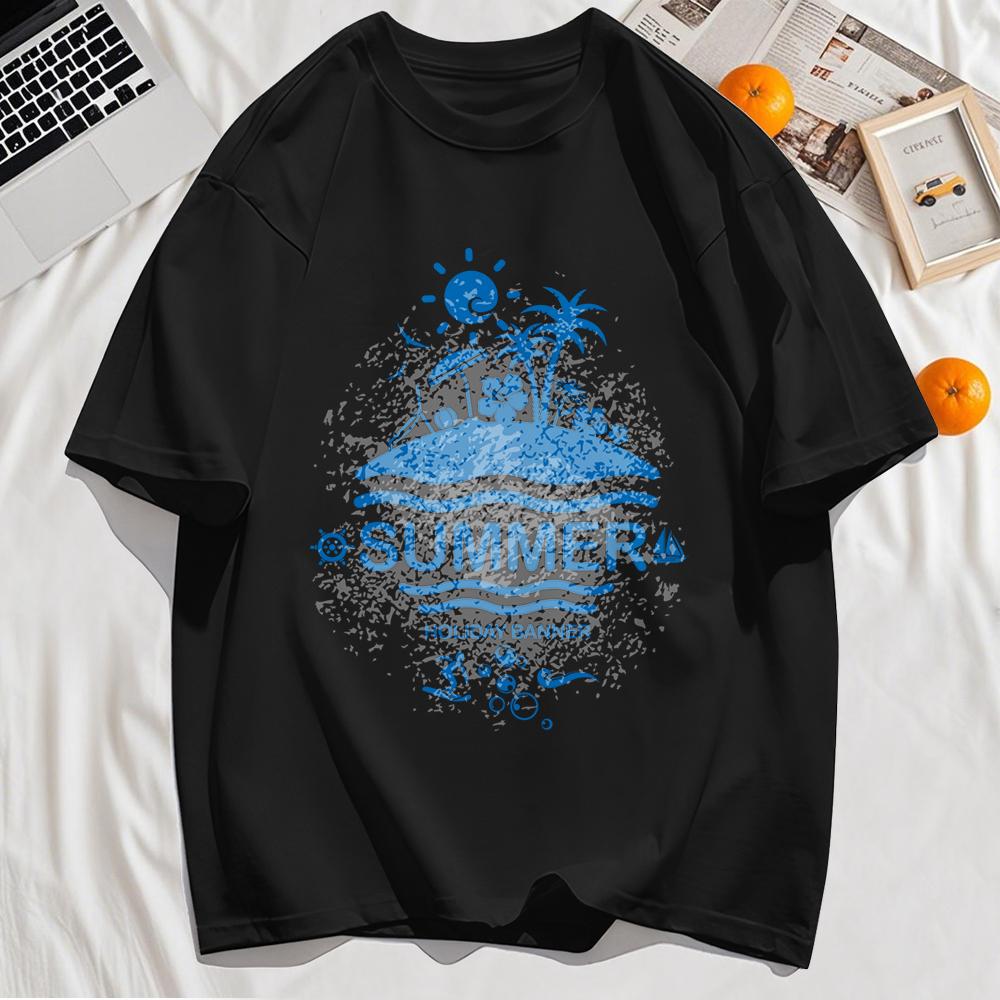 Summer Is Beach And Sea Printing Mens T-Shirt Casual Fashions T Shirts Soft O-Neck Top Oversized  Man
