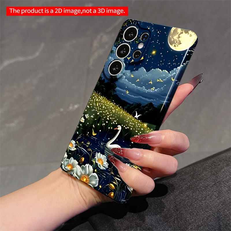2DFlat Samsung phone case Moonlit Swan Pond with Fireflies Applicable to Galaxy S23 S24 S25ULTRA S26 A12 A14 A15 A16 A54 A55