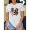 European Sizes Heart Print T-shirt, Short Sleeve Crew Neck Casual Top For Summer & Spring, Women's Clothing