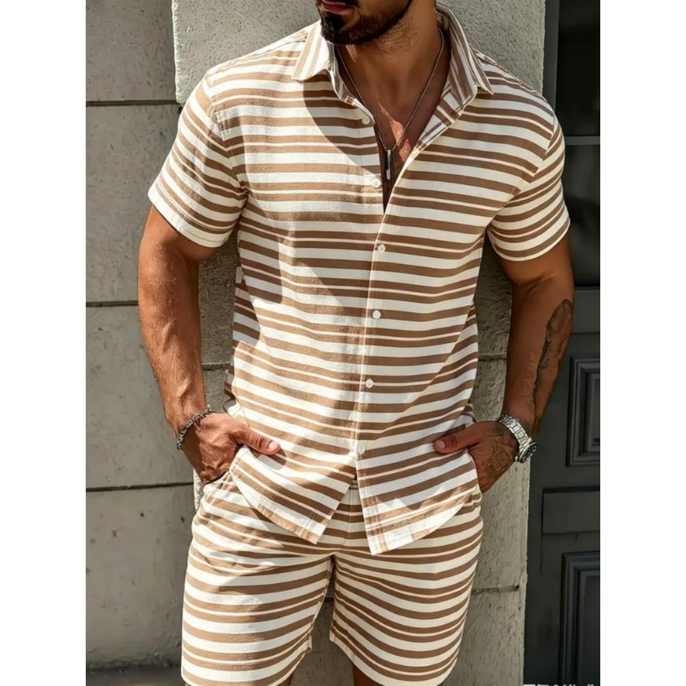 2026 Summer Men Beach Sets Streetwear Short Sleeve Lapel Shirt Printed Shorts Breathable Casual Men Hawaiian Suits 2 Pieces