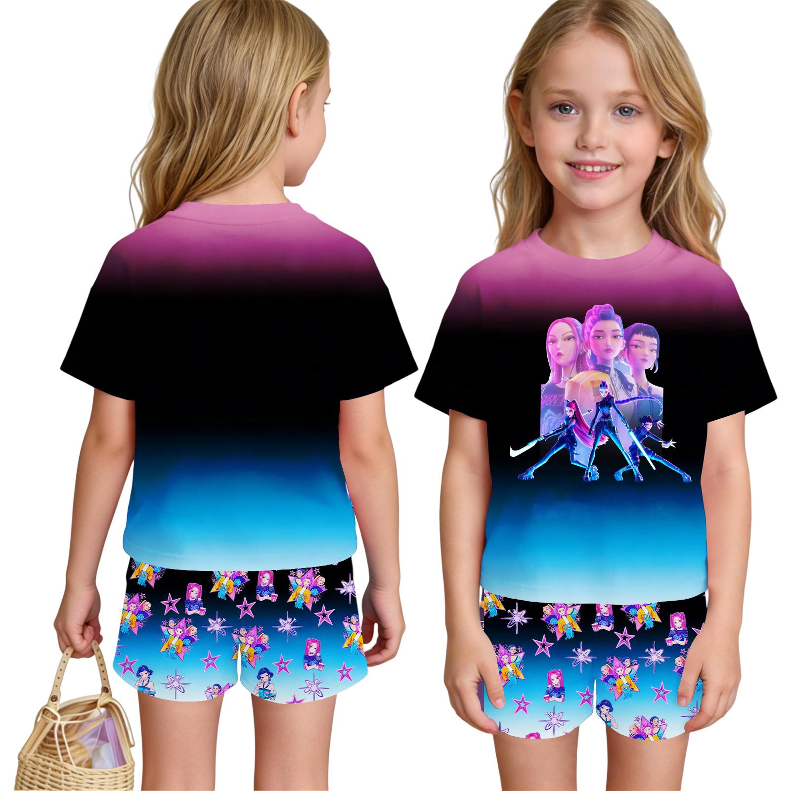 Children s Casual Short Sleeve And Shorts Letter Print Set 120 чёрный