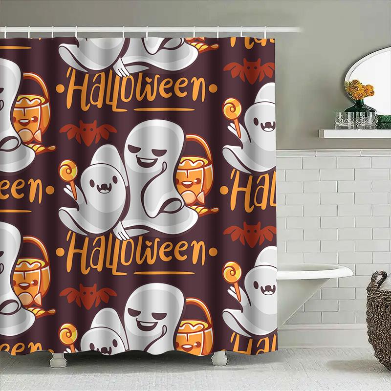 

Tuniu Halloween Ghost Pattern Shower Curtain Spooky Cute Decorative Bathroom Curtain For Kids And Adults W60H190(CM)-1 Pcs