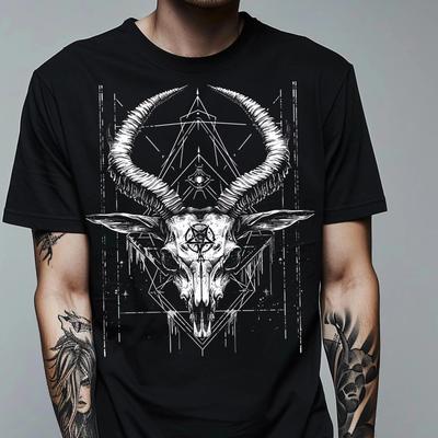 Goat Skull Cotton TShirt Men Gothic Biker Streetwear Punk Rock Style - Men's Summer Cotton Graphic Tee