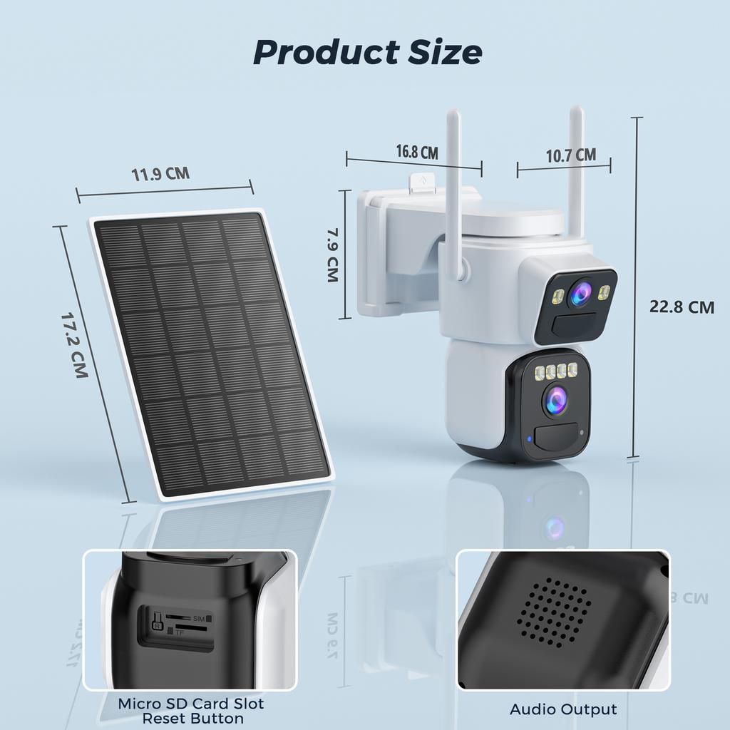 OKAM PRO Security Solar Camera Dual Lens HD 10MP 4G SIM Camera PIR Motion Detection Two-way Intercom Night Vision Outdoor Camera