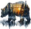 QT2387#15cm Orso e Scena Forestale con Maestoso Tramonto e Pini Adesivo per Auto per Laptop, Camion, Motocicletta, Finestrino