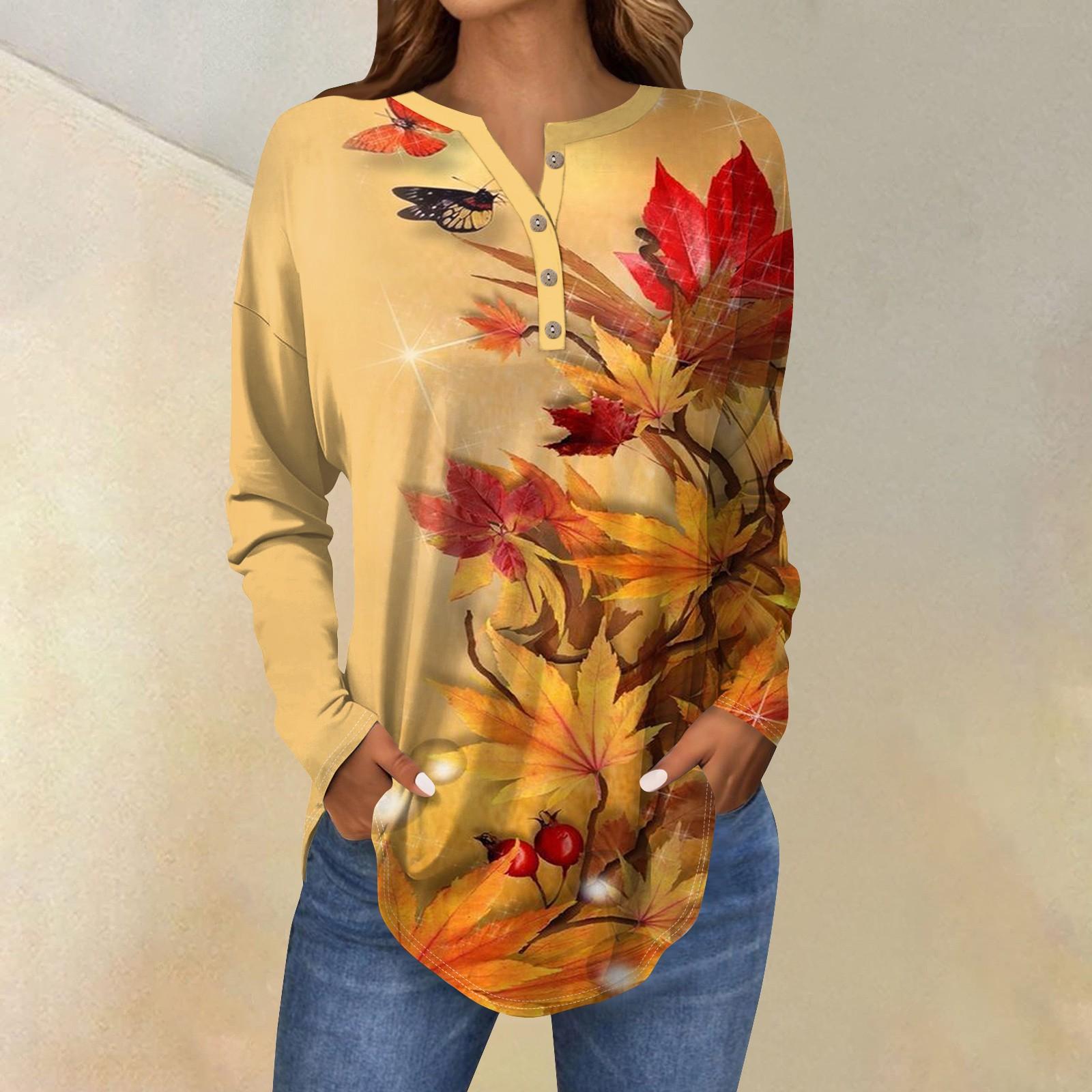 

Футболки для женщин, осенние повседневные рубашки с длинным рукавом на пуговицах, толстовки с винтажным графическим принтом, топ-пуловер XL жёлтый