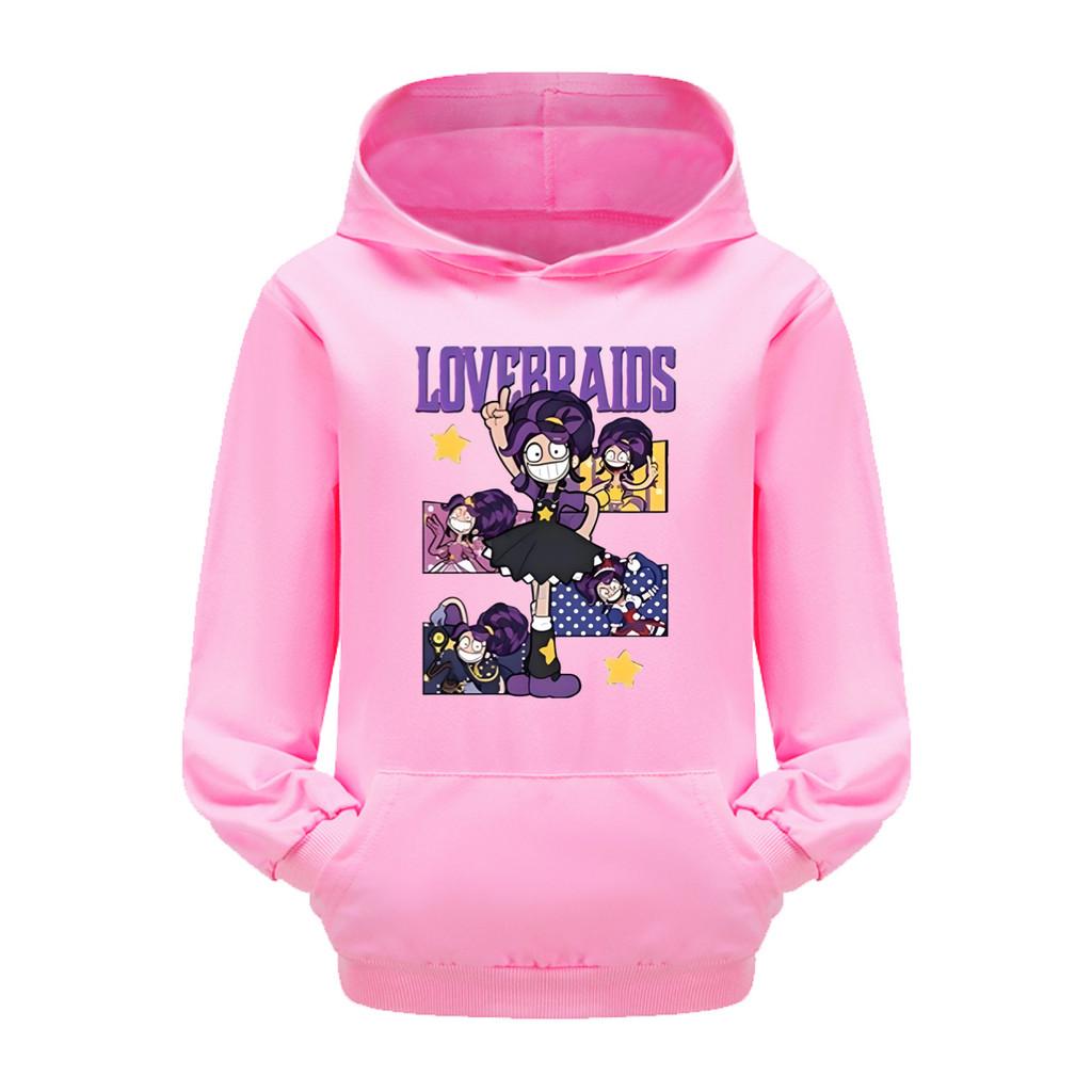 5601 Candy-color Kids Girls Lily Lovebraids Hooded Sweatshirt Pocket Long Sleeves Hoodies Top 110cm розовый
