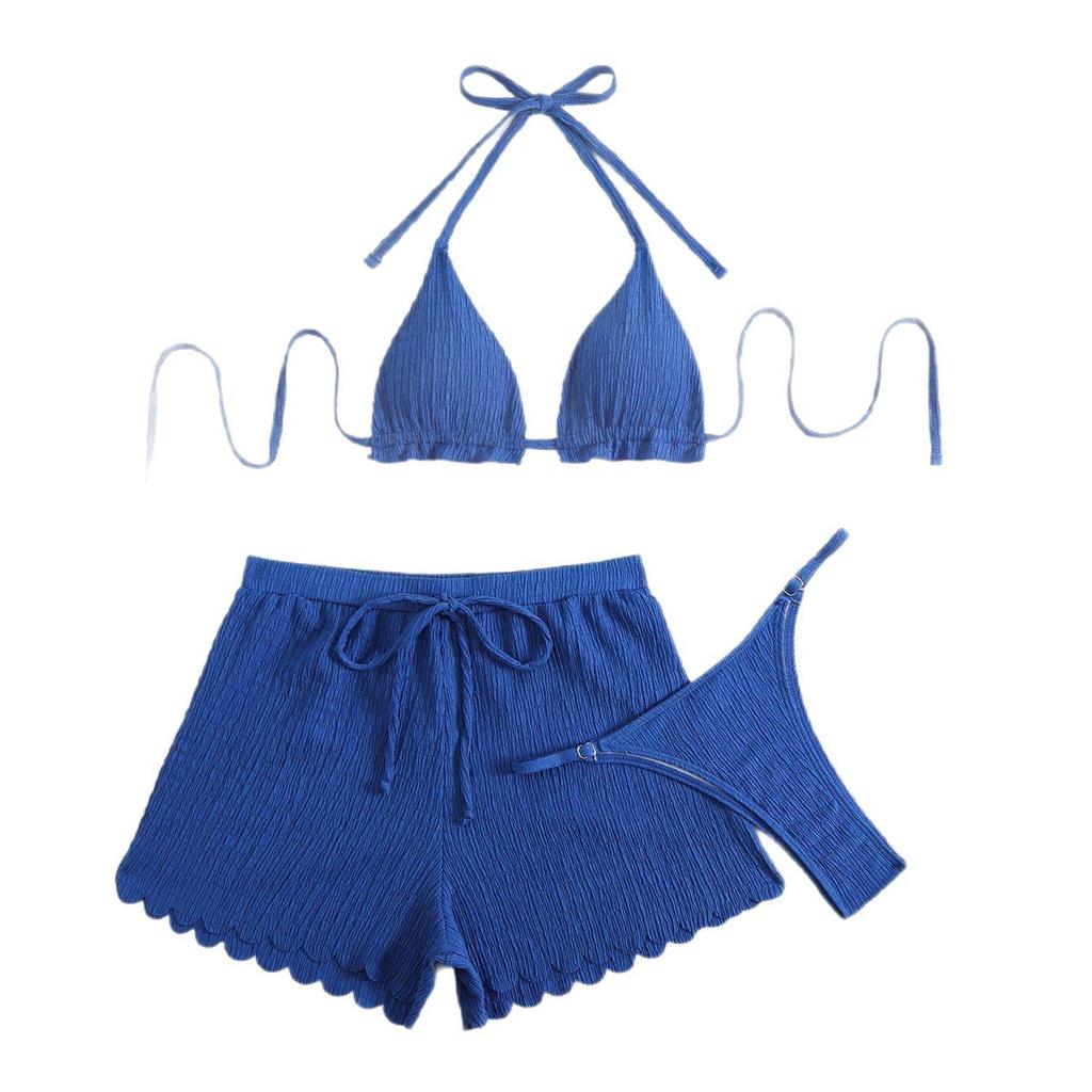 2025 Trendy Solid Color Sexy Halter Bikini Three-Piece Set
