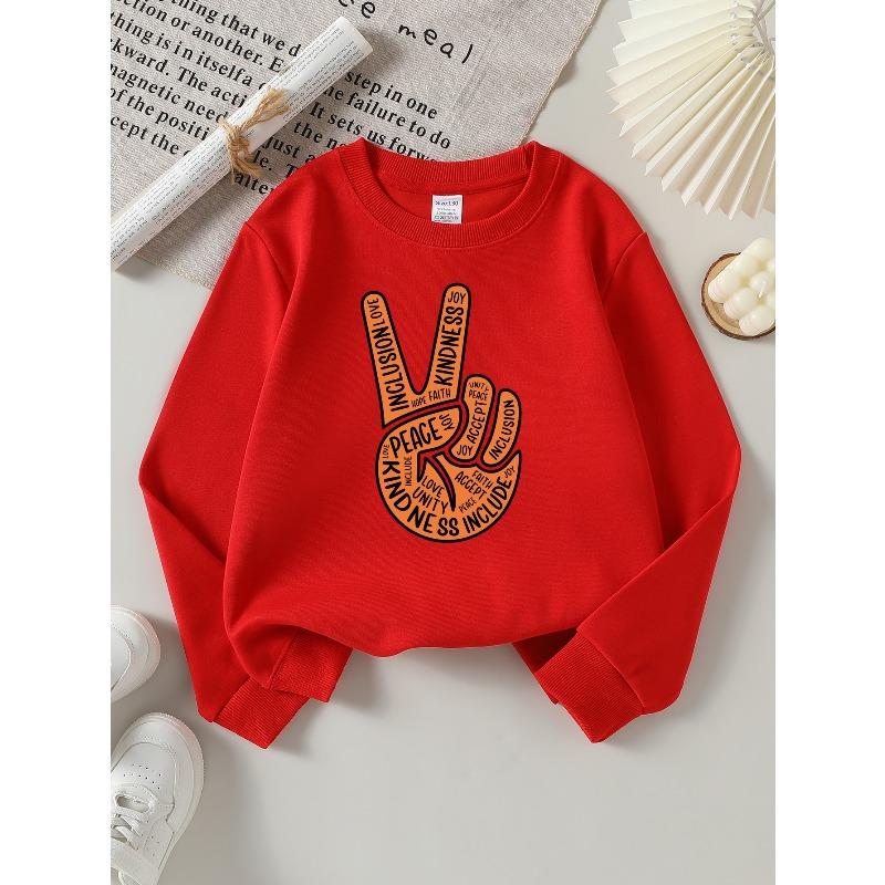European sizes Kids' Casual Sweatshirt Printed Round Neck Pullover, Peace Love Kindness Inclusion Joy, Casual Comfortable