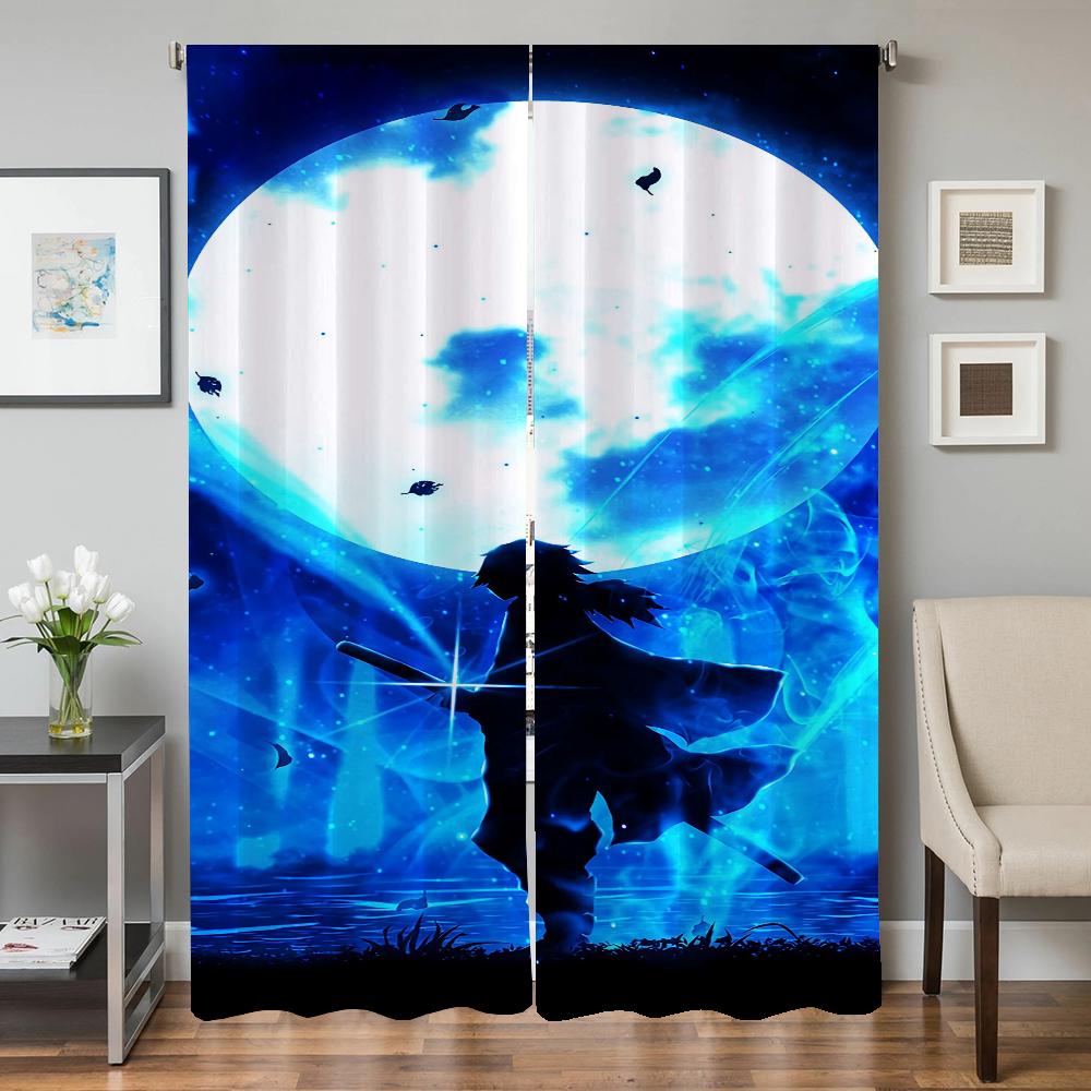 Window Kitchen Curtains for Living Room 2 Pieces Blackout Curtains Door Curtain D-demon S-slayer Partition Bedroom Decoration