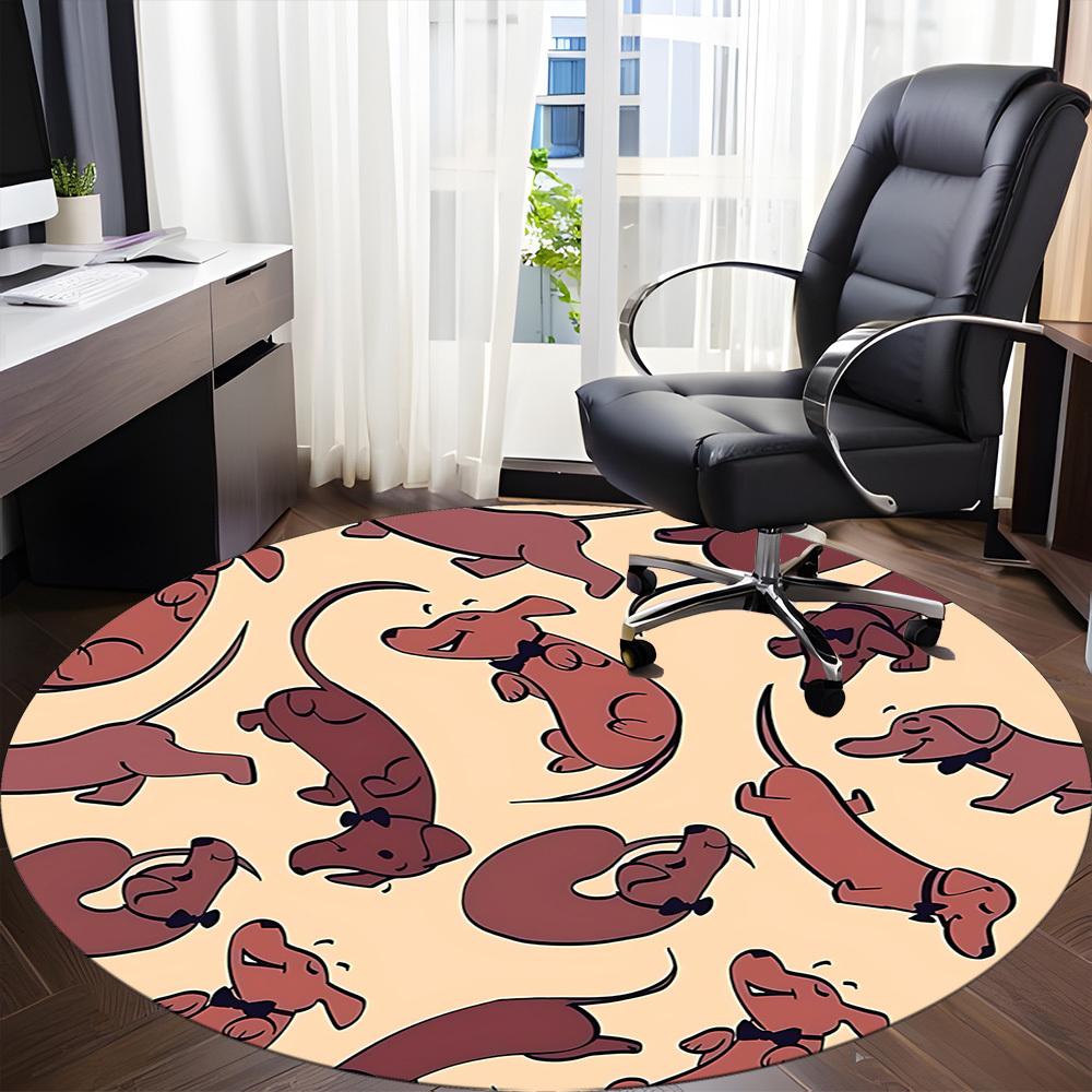 1pc Dachshund Pattern Office Round Area Rug, Under Office Chairs Bedroom Living Room Home Decor, Room Deco