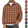 Men's Casual Flannel Long Sleeve Sweatshirt with 1/4 Zip Neck and Plaid Print