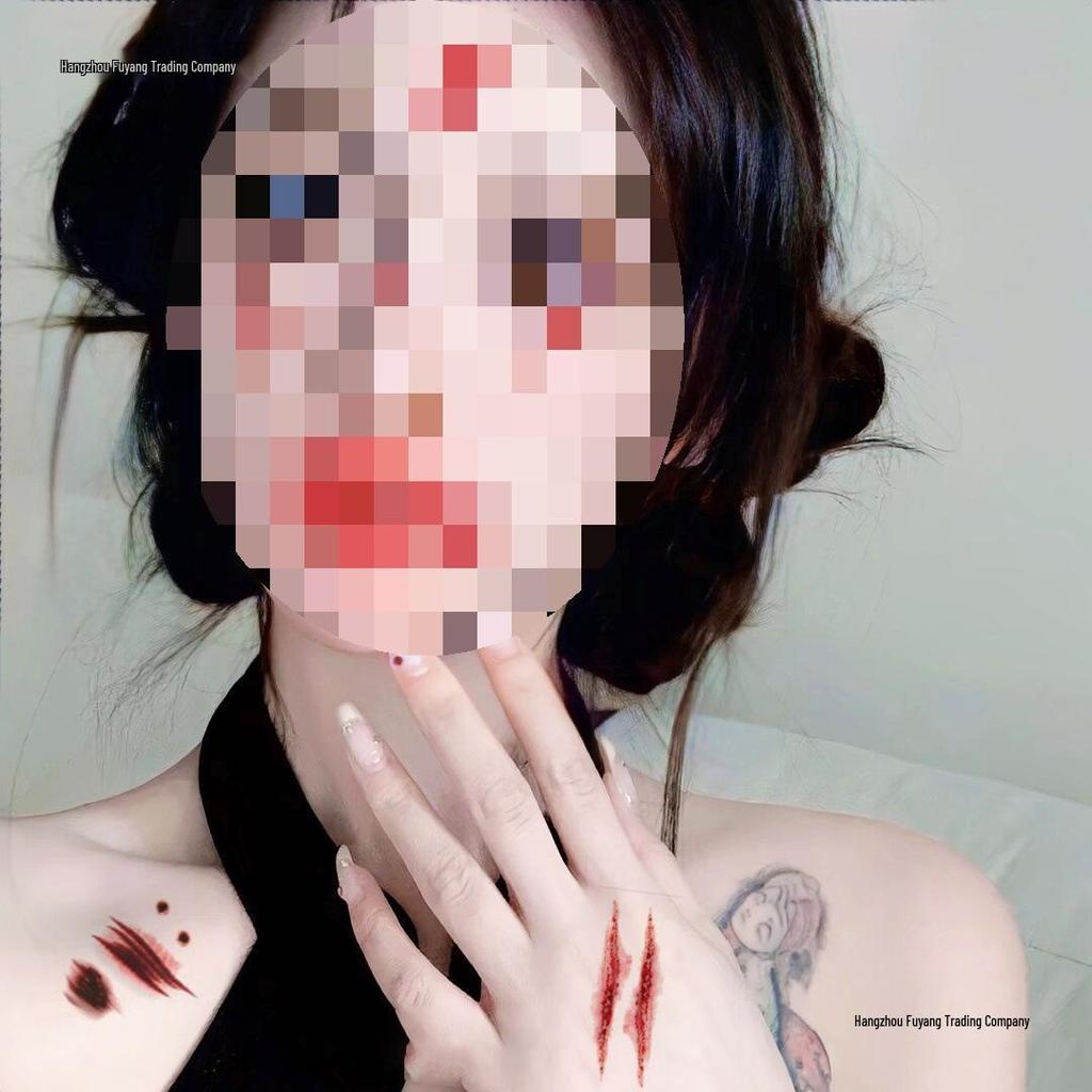 Halloween Makeup: Horror Scars, Fake Teeth, Little Tiger Teeth, and Blush Tattoo Stickers for Party Decoration